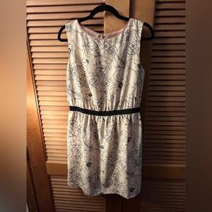 Loft cream with black floral outline design dress size medium